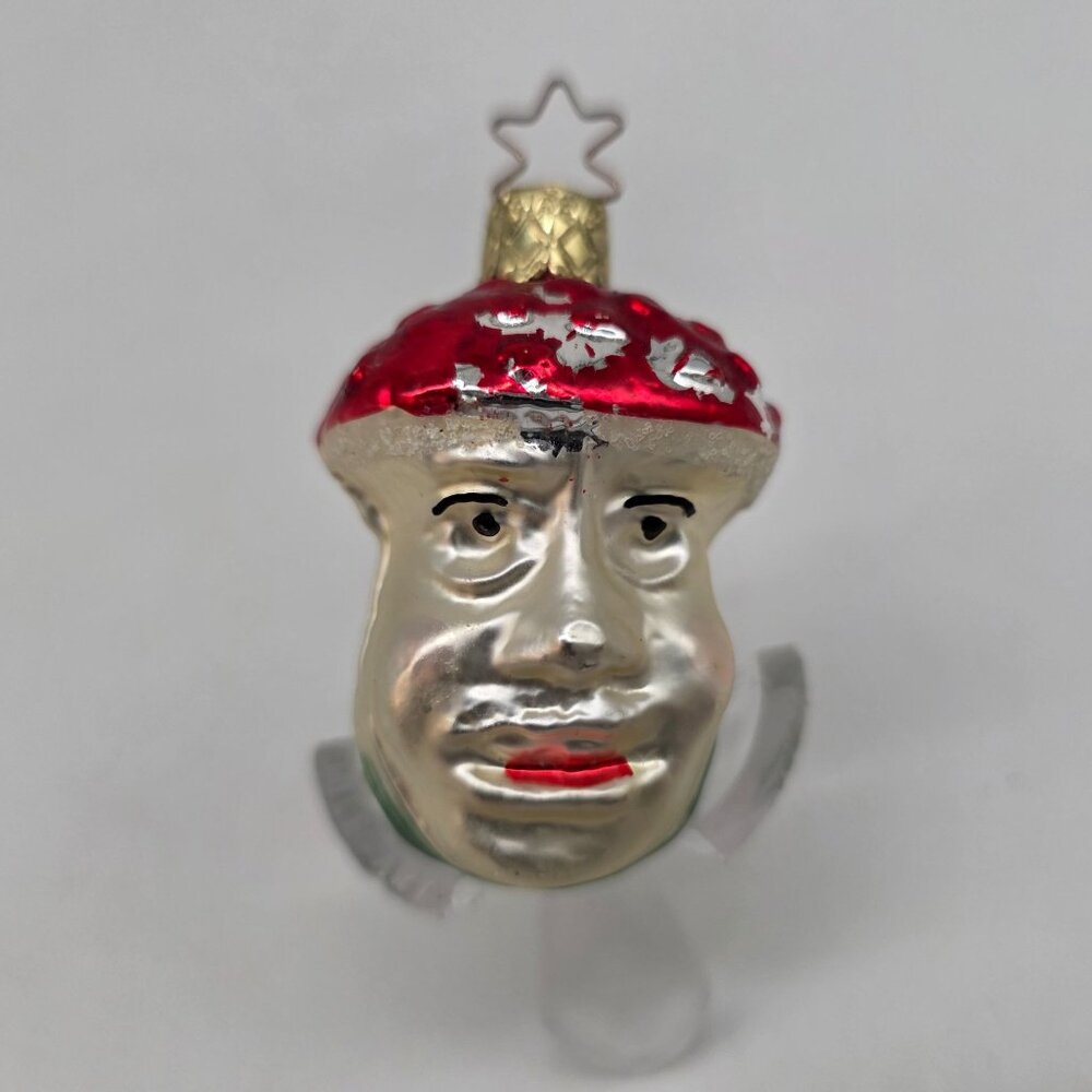 Inge Glas Anamorphic Mushroom German Glass Christmas Ornament White 2.75"